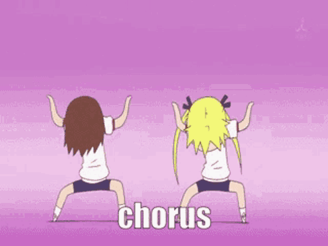 a cartoon of a boy and a girl dancing with the word chorus in the background