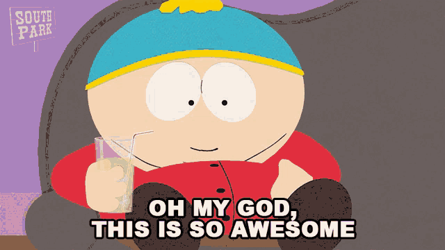 a south park character drinking through a straw