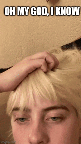 a close up of a woman 's head with the words oh my god i know written on it