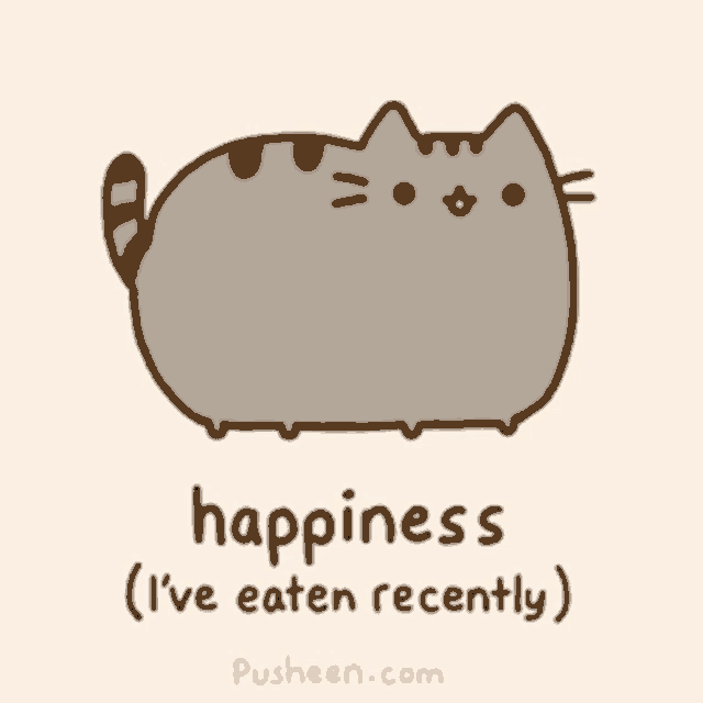 a picture of a cat with the words happiness i 've eaten recently