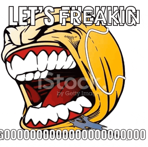 a cartoon illustration of a screaming face with the words let 's freaking written above it