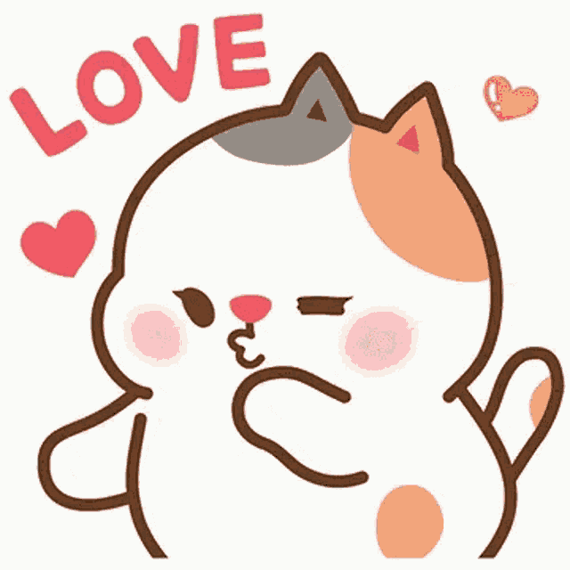a cartoon cat with a heart in its eyes and the word love .