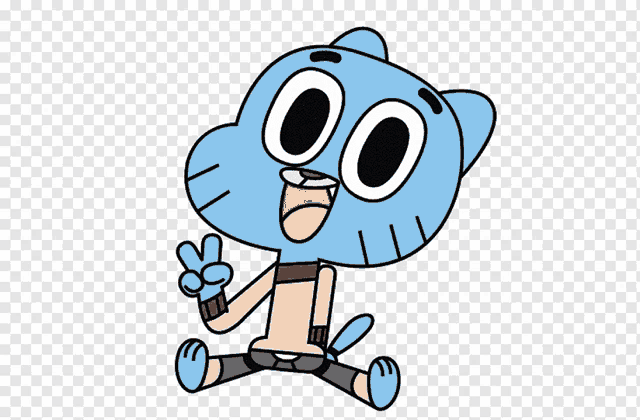 gumball from the amazing world of gumball gives a peace sign