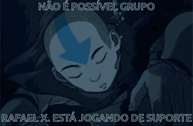 a cartoon of a man with white eyes and the words " rafael x. esta jogando de suporte " on the bottom