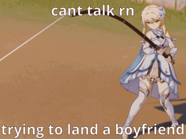 a girl is holding a whip with the words cant talk rn trying to land a boyfriend