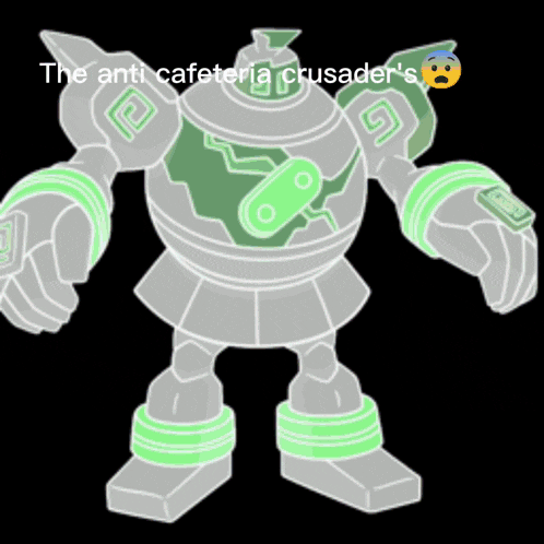the anti cafeteria crusader 's is written on the bottom of a picture