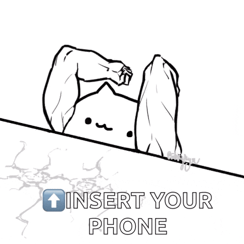 a black and white drawing of a cat with the words insert your phone above it