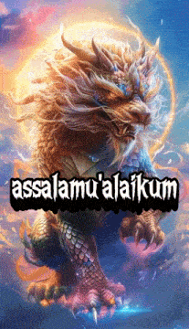 a picture of a dragon with the words " assalamu ' alaikum " on it