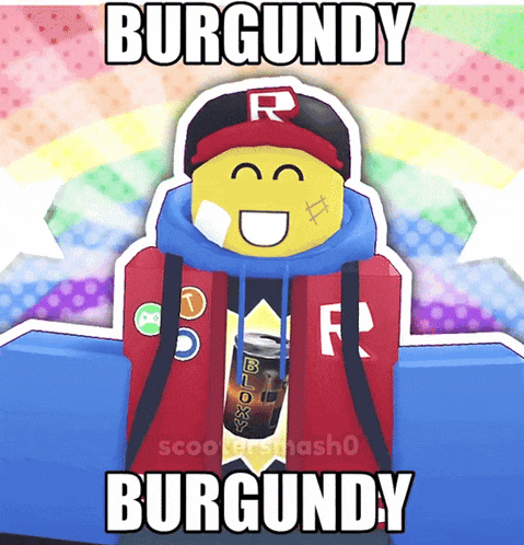 a picture of a roblox character with burgundy written on it