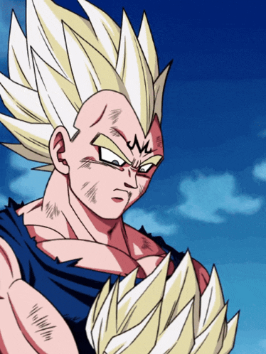 a drawing of a dragon ball z character with a m on his face