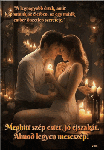 a picture of a man and woman surrounded by candles with a quote in a foreign language