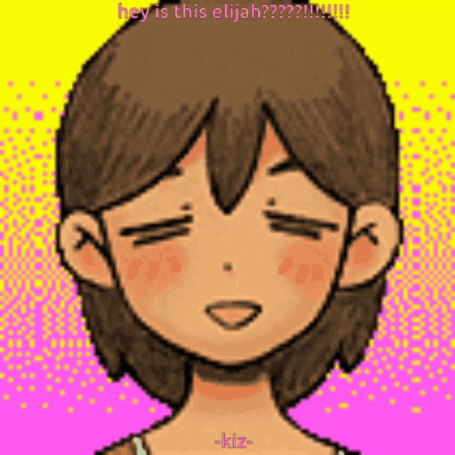 a pixel art drawing of a girl with the words hey is this elijah written above her