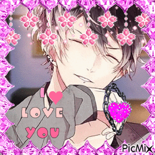 a picture of a boy in a pink frame with the words `` i love you '' written on it .