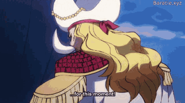 a cartoon character says " for this moment " while wearing a white hat