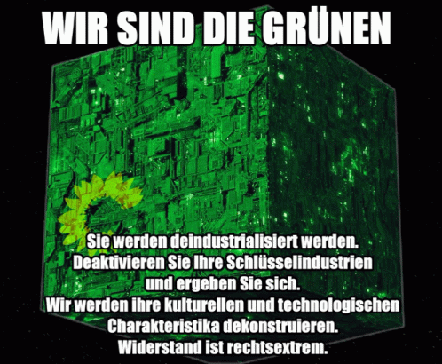 a green cube with the words wir sind die grunen