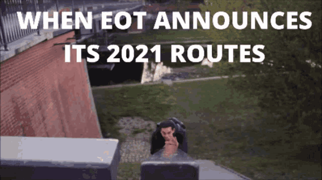 a man is jumping over a wall with the words when eot announces its 2021 routes