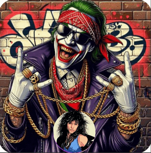a picture of the joker with a picture of a man in a blue tank top