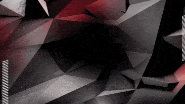 a black and white geometric background with a red stripe on the bottom