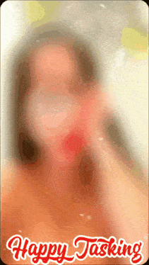 a blurred image of a woman with the words happy tasking