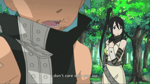 a man and a woman are standing in a forest and the woman says " i don t care who you are "