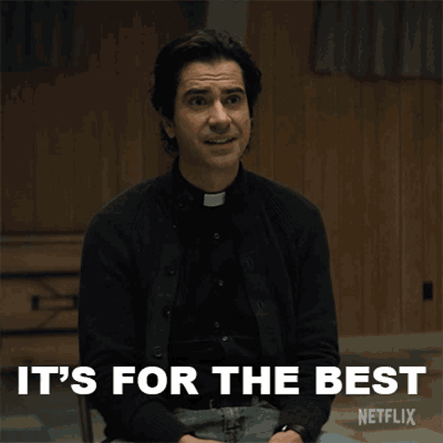a man sitting in a chair with the words " it 's for the best " written below him