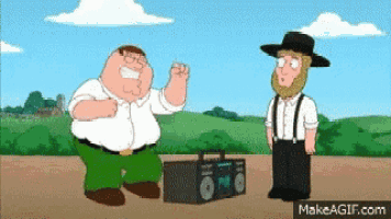 peter griffin from family guy is dancing next to a radio