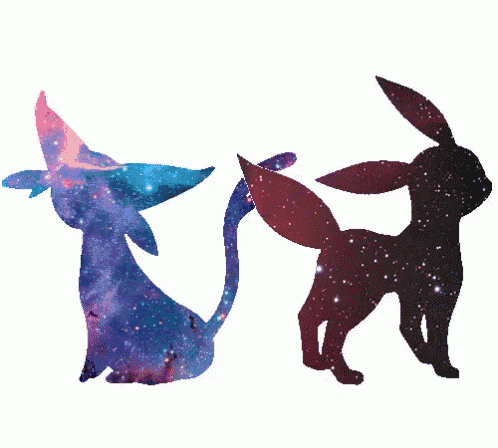 two silhouettes of rabbits with a galaxy background