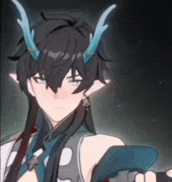 a close up of a person with horns on their head