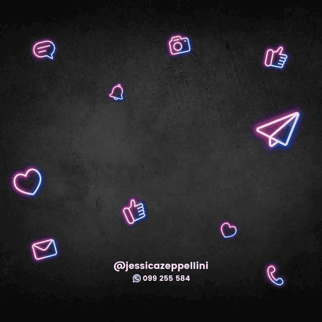 a black background with neon icons and the name jessicazeppelini at the bottom