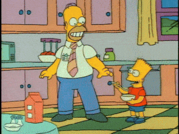 homer simpson and bart simpson in a kitchen with a carton of milk