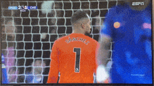 espn is showing a soccer game with sanchez in the goal