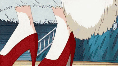 a cartoon drawing of a woman wearing red heels