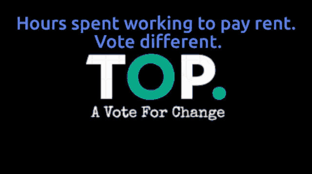 a blue and red graph with the words hours spent working to pay rent vote different