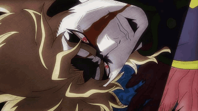 a close up of a person 's face with red eyes