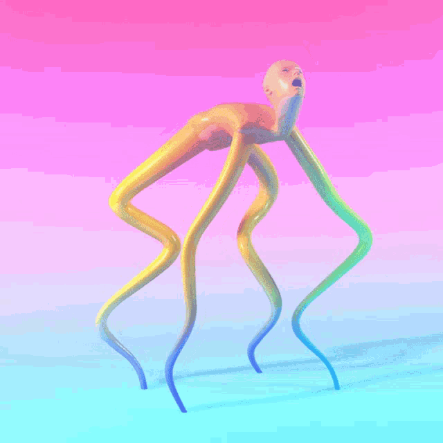 a 3d rendering of a colorful octopus with long tentacles