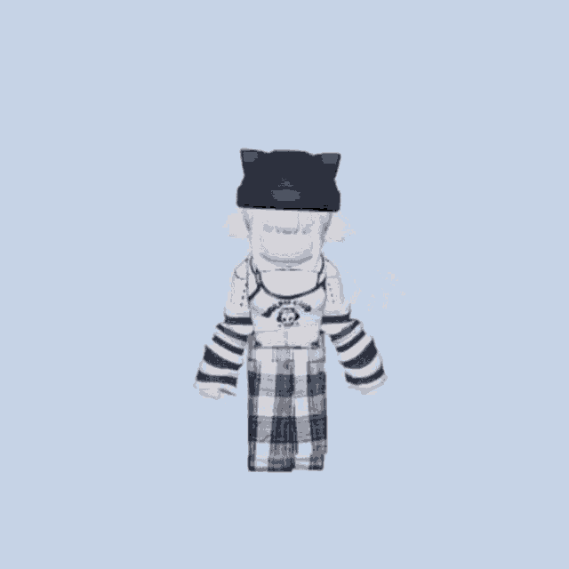 a 3d model of a girl wearing a black cat hat and plaid pants