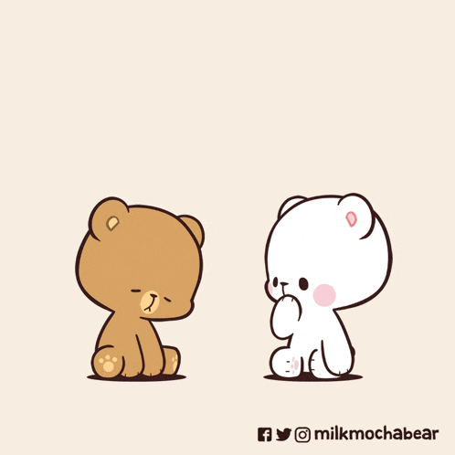 a cartoon of two teddy bears talking to each other and holding balloons