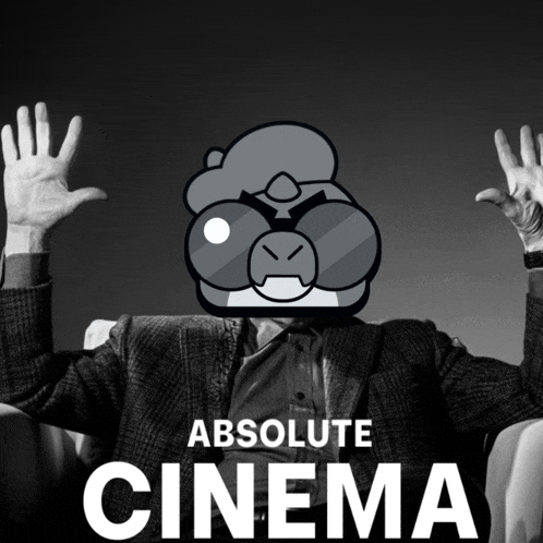 a poster for absolute cinema with a man in a suit