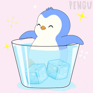 a penguin is sitting in a cup of ice