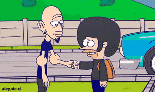 a cartoon of a man giving a middle finger to another man with the url alegale.cl underneath
