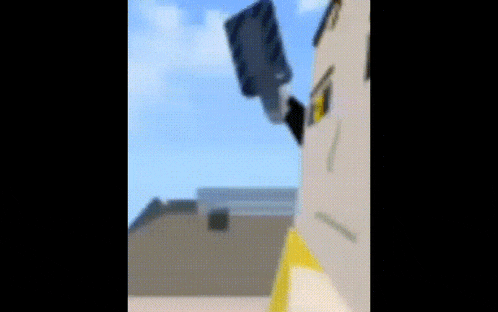 a cartoon character is falling from a building in a video game