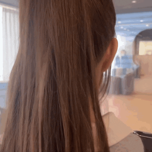 a close up of a woman 's hair with a ponytail .