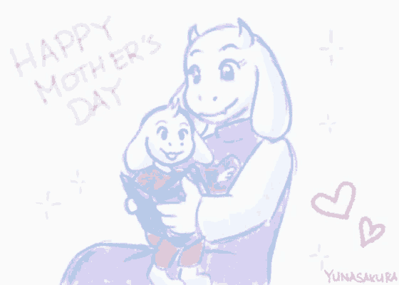 a drawing of a goat holding a child with the words happy mother 's day