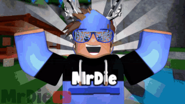 a cartoon character with the name mrdie on their shirt