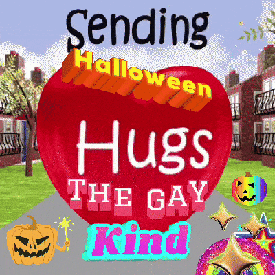 sending halloween hugs the gay kind is written on a red heart