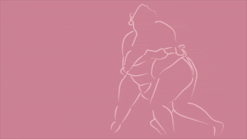 a drawing of two men wrestling with a pink background