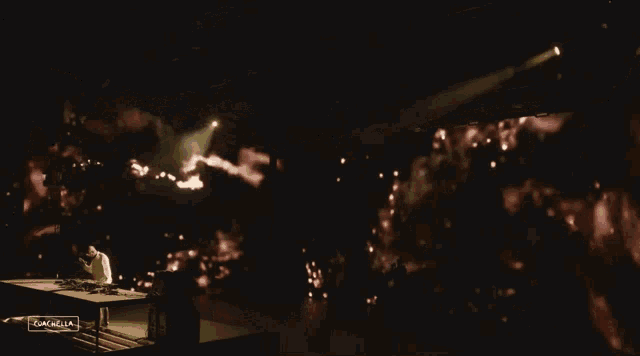 a stage with lights and the word coachella on it