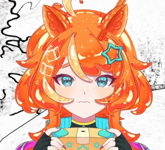 a girl with orange hair has a blue star on her head