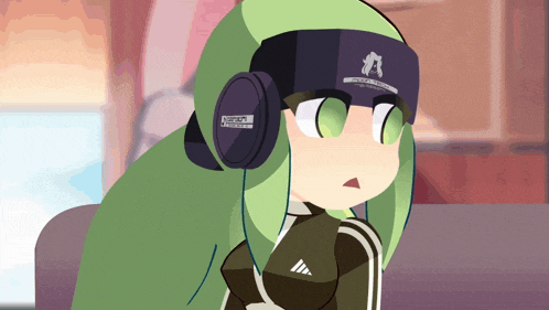 a cartoon character wearing headphones that say nintendo on them