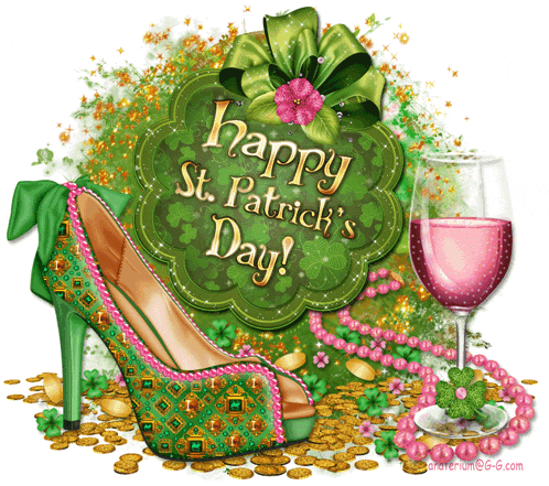 a greeting card for st. patrick 's day with a shoe and wine glass